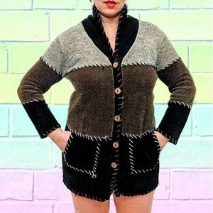 Vintage Patchwork Cardigan with Exposed Stitches
